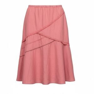 J. Jill Rose Pink 100% Linen Tiered Midi Skirt Small Cottagecore Romantic Boho